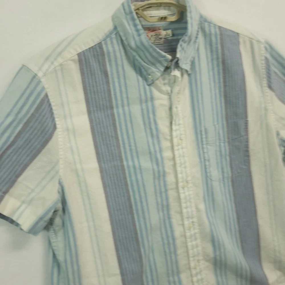 J.Crew Broken-In Oxford Shirt Mens Large Blue Striped Slim Fit Organic Cotton